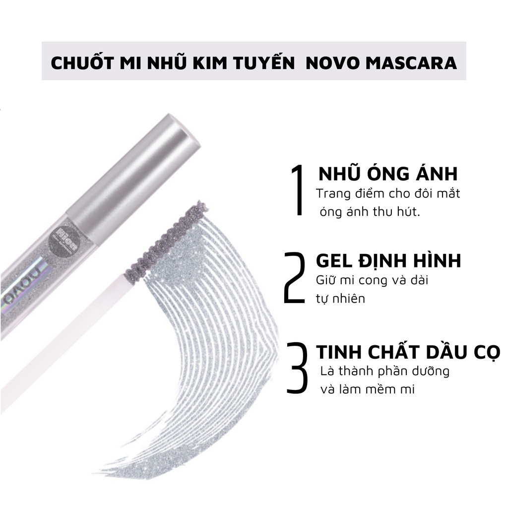 Mascara Chuốt  Mi ,chuốt lông mày làm dày và cong dày có Nhũ Kim Tuyến Lấp Lánh - Novo Diamond Glitter Mascara | BigBuy360 - bigbuy360.vn