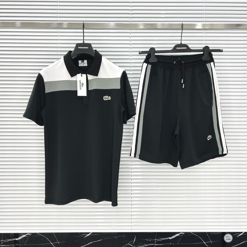 Bộ Thể Thao Nam Lacostes VNXK Chất Cá Sấu Màu Đen Phối Trắng Ghi Xám
