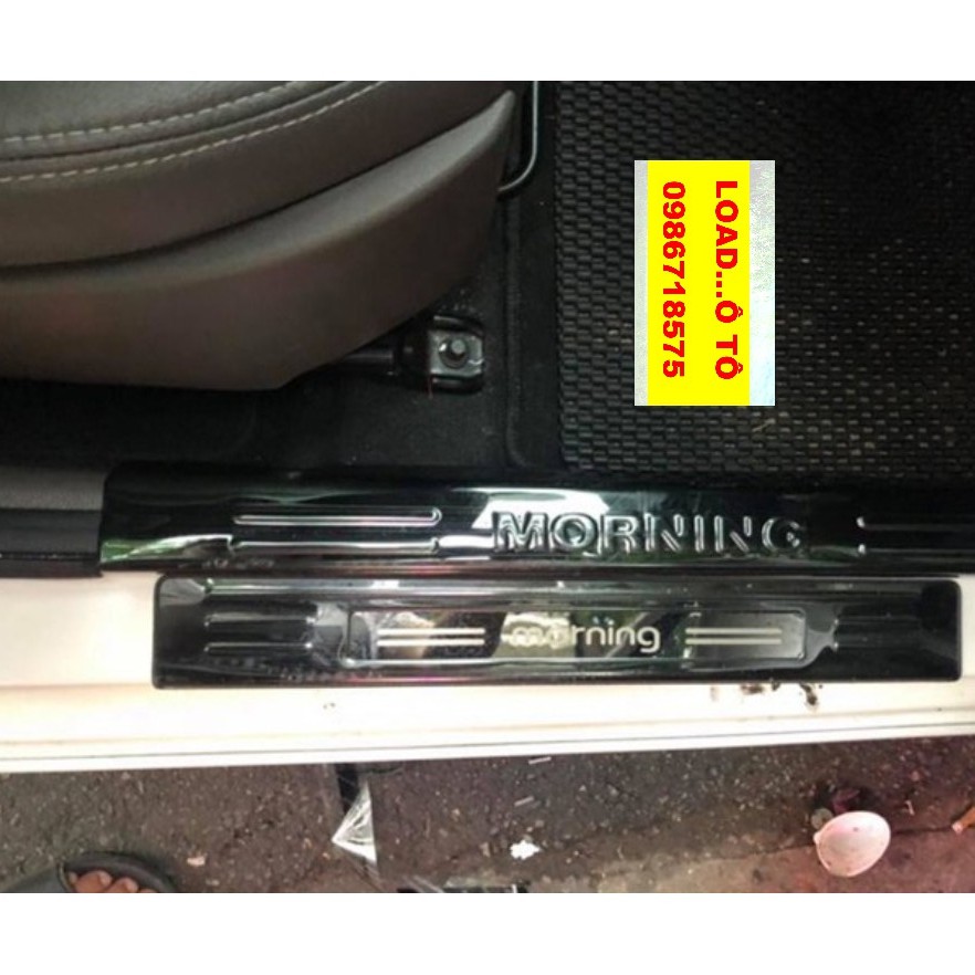 Ốp Bậc Cửa, Nẹp Bước Chân Xe  KIA Morning 2023-2014 Trong Ngoài Chất Liệu titan Vân Xước Cao Cấp Load ô tô