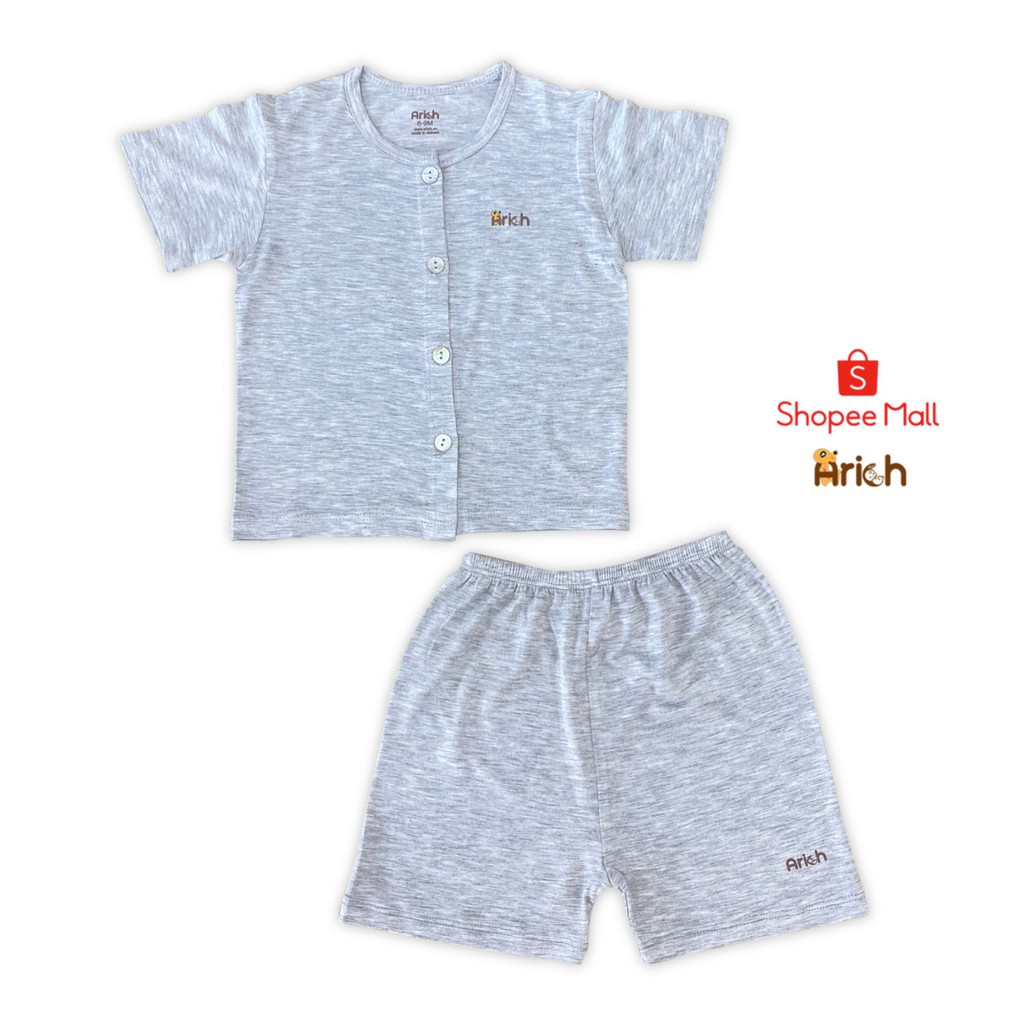 Bộ quần áo cộc cài thẳng Arich vải sợi tre (size 0-3 tháng đến 12-18 tháng)