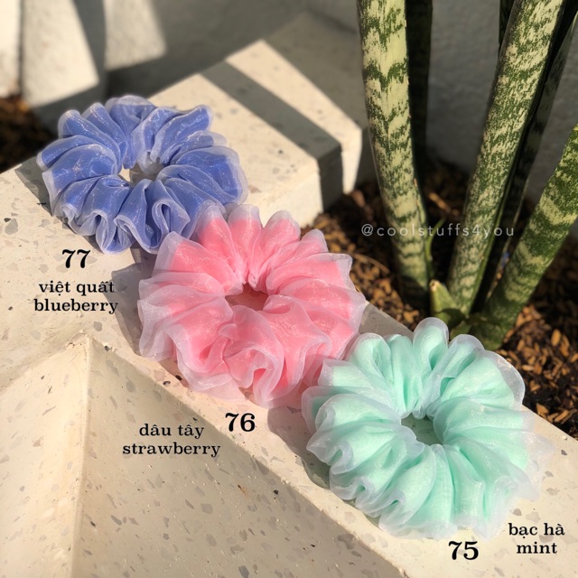 Đồ buộc tóc scrunchies voan phồng 2 lớp thiết kế 🫐