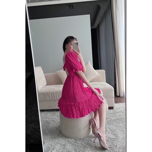 Váy hở lưng 2 lớp chun lưng chân bèo vải xốp