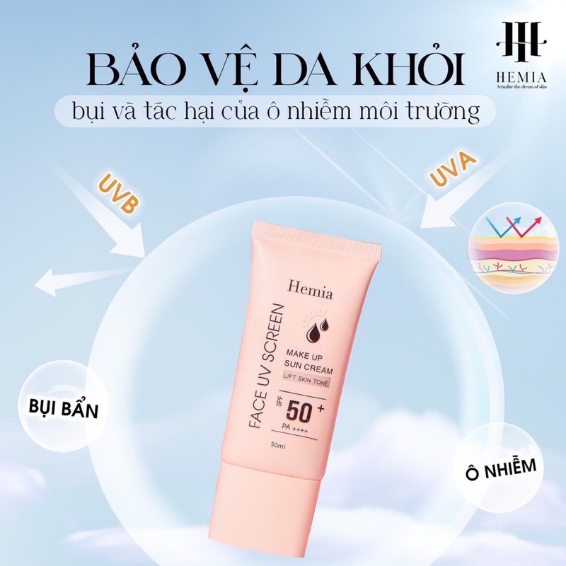 Kem chống nắng Hàn Quốc Hemia dưỡng trắng make up bảo vệ da chống lão hoá-da dầu, da mụn, da khô, da thường- Hàn quốc