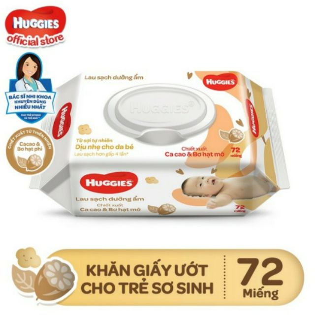 Khăn giấy ướt Huggies chiết xuất từ Cacao và bơ hạt mỡ