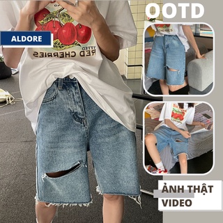 Quần ngố jean nữ quần đùi jean lửng rách gối phong cách Hàn Quốc MST4R