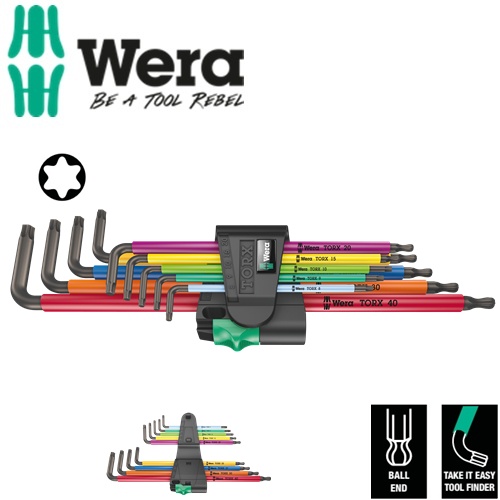 Bộ hoa thị dài Wera (không lỗ) nhiều màu sắc 967/9 TX XL Multicolour 1 TORX gồm 9 cái mã 05024480001