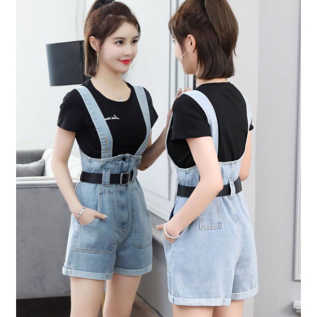[TẶNG KÈM QUÀ] Quần Yếm jean ngắn nữ phom rộng, suông, không co dãn, dễ phối với áo, phong cách Hàn Quốc YS10