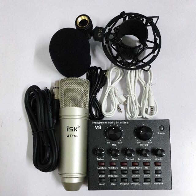 [FREESHIP 99K]_COMBO MICRO ISK AT100 + SOUND CARD V8 - THU ÂM HÁT LIVE STREAM, KARAOKE GIÁ RẺ