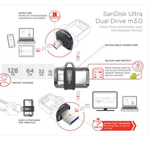 Thẻ Nhớ Sandisk Ultra Dual Drive M3.0 Otg 32gb 64gb 128gb Lên Đến 150mbps