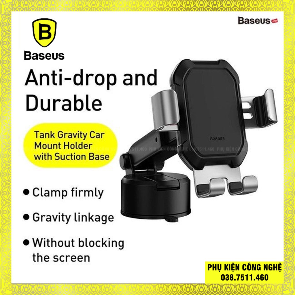 Giá đỡ điện thoại hút chân không gắn kính xe ô tô Baseus Tank Gravity Car Mount | BigBuy360 - bigbuy360.vn
