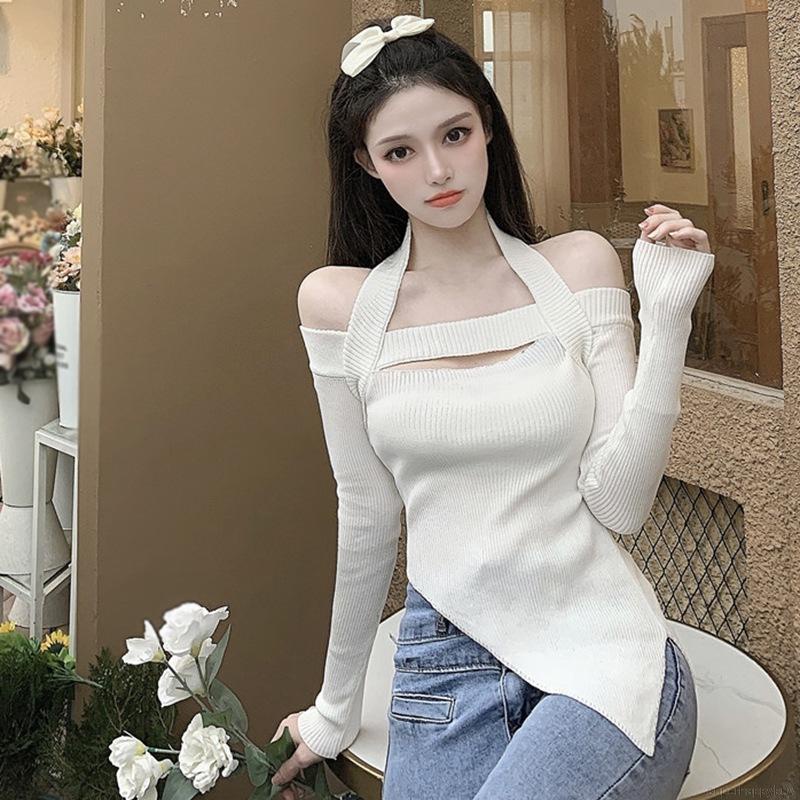 Áo Thun Tay Dài Thiết Kế Trễ Vai Quyến Rũ Phong Cách Hàn Quốc