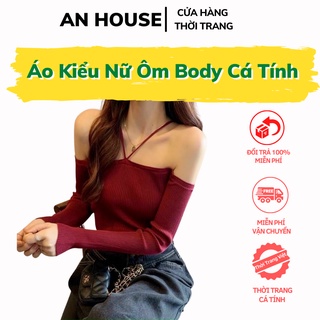Áo trễ vai 🌺an house🌺áo trễ vai cổ yếm ôm body tôn dáng màu đe, trắng, đỏ ab38