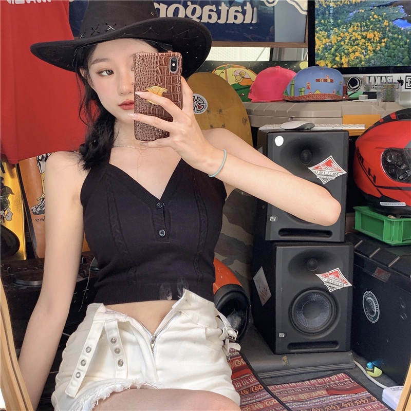 【ZHELIHANGFEI】 Áo Dệt Kim Hai Dây Quấn Ngực Gợi Cảm