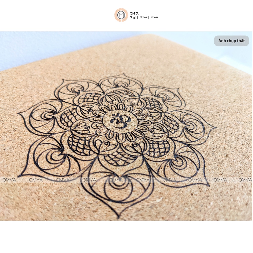 Gạch Tập Yoga Gỗ Bần Tự Nhiên Cork In Hoa Mandala, block gỗ sồi