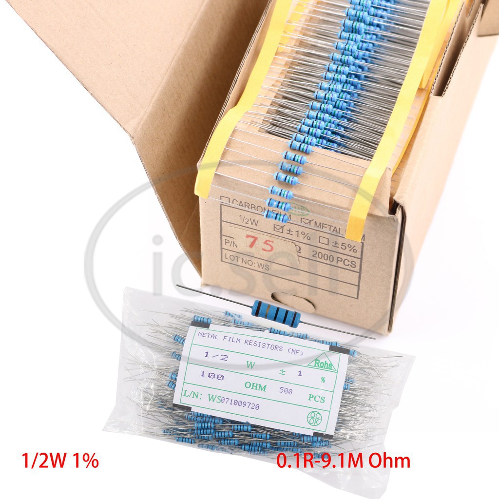 Set 100 điện trở phim 1 / 4w 1 / 2w 1w 8.2r 9.1r 10r 12r 15r 18r 20r 22r Ohm 1% thiết kế chuyên dụng