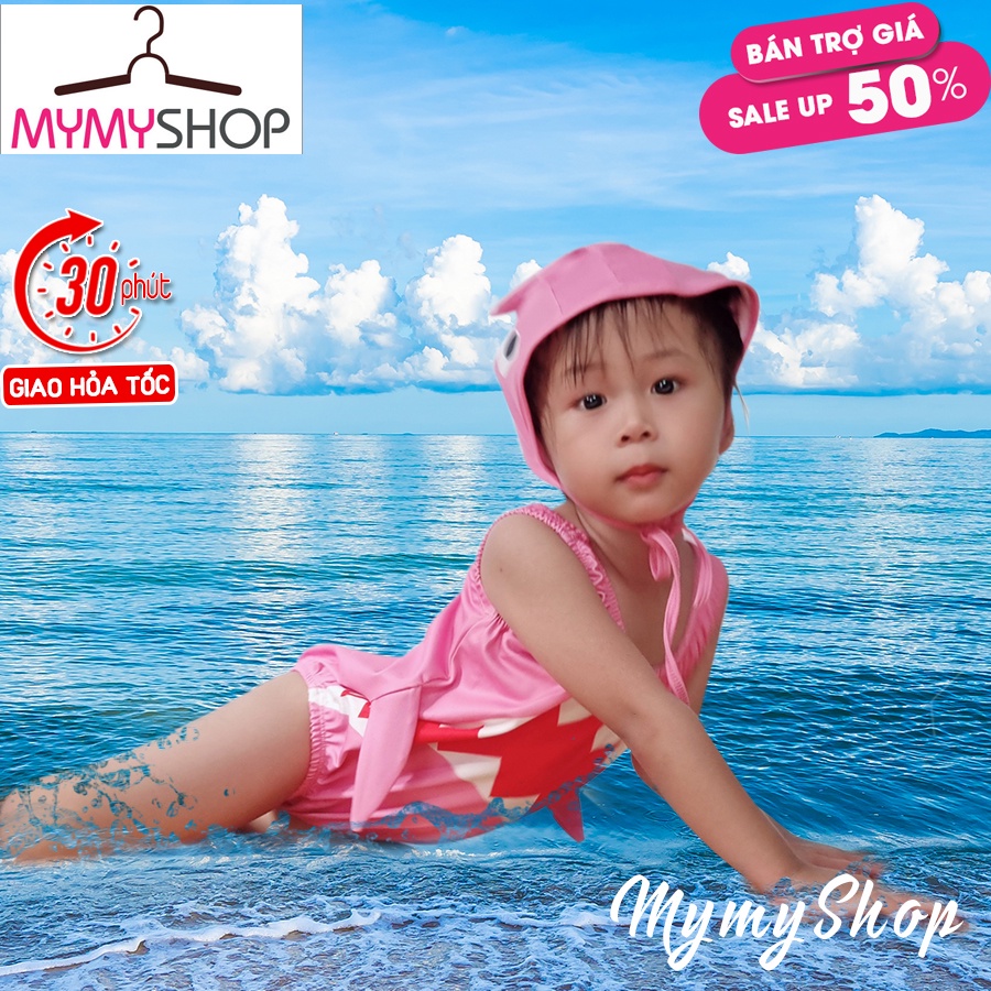 Đồ bơi trẻ em Hình Cá Mập Có Vây kèm mũ/nón đáng yêu, Đủ 3 màu cute cho bé