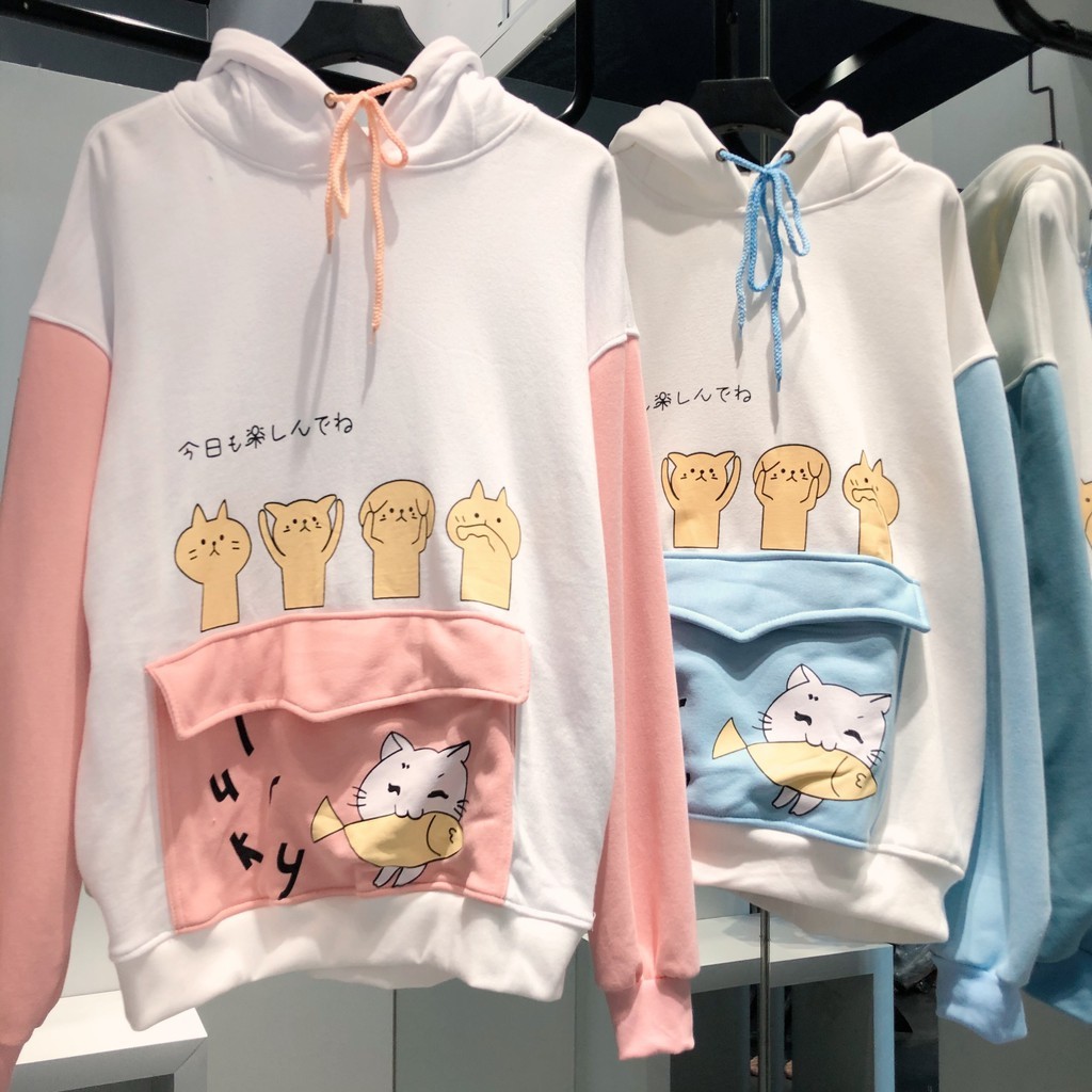 Áo Hoodie Nỉ Bông YUNI MÈO CÁ LUCKY Unisex