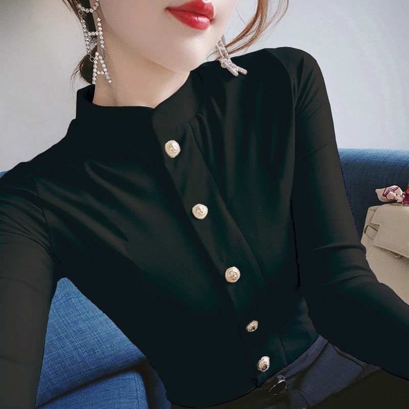 Áo Thun Nữ Dài Tay Cổ Cao Màu Trơn Thời Trang Mùa Thu