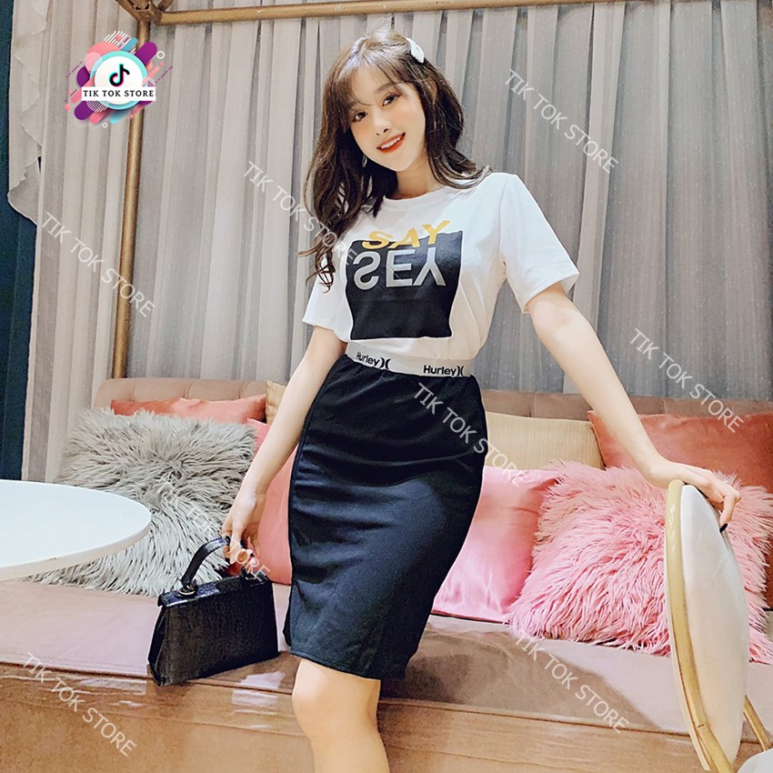 Áo thun tay lỡ và chân váy bút chì, set váy nữ cho mùa hè TIK TOK STORE | BigBuy360 - bigbuy360.vn