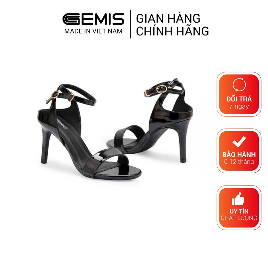 Giày sandal cao gót quai ngang da bóng 8cm GEMIS - GM00212 Đen/Kem