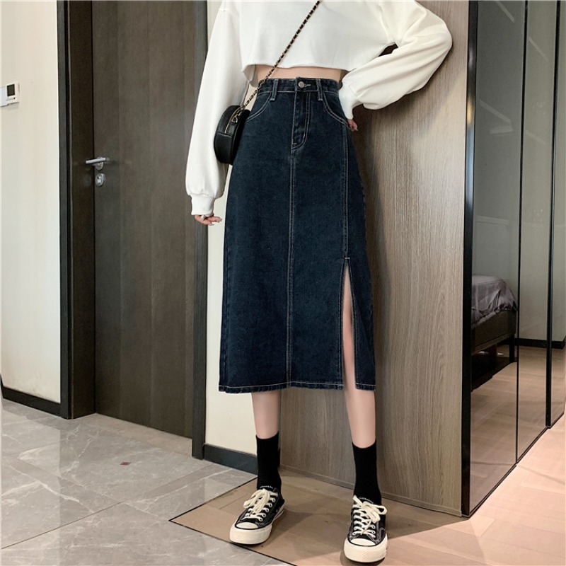 Xiaozhainv Chân váy denim lưng cao dáng chữ A thời trang Hàn Quốc | BigBuy360 - bigbuy360.vn