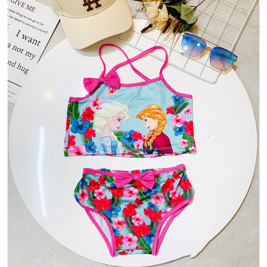 Đồ bơi Bikini 2 mảnh cho bé gái hoạ tiết công chúa Elsa từ 8 đến 28kg - Baobaokids