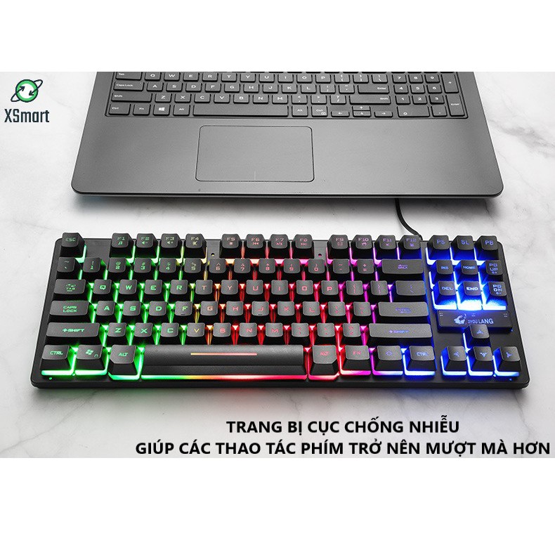 Bàn Phím Gaming Máy Tính Free Wolf K16 LED 7 Màu, 87 Phím Giả Cơ Cao Cấp Chơi Game Cho PC, Laptop, Máy Tính