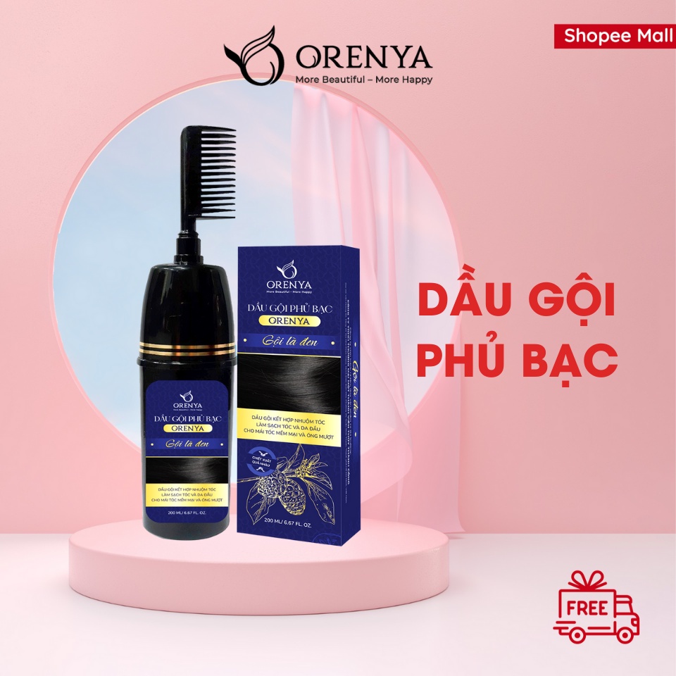 Dầu gội phủ bạc - Dầu gội Phủ Nâu 200ml - CHỈ 10 PHÚT Nhuộm tóc thảo dược, đen nâu tự nhiên - ORENYA Chính hãng