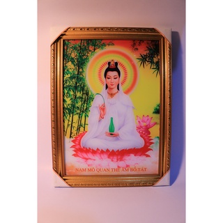 Khung hình Quan Thế Âm, khung gỗ vàng tốt, 30x40