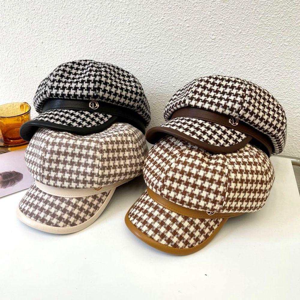 Mũ Beret Da PU Họa Tiết Chữ D Phong Cách Retro Mùa Đông Ấm Áp Dễ Phối Đồ Cho Nữ