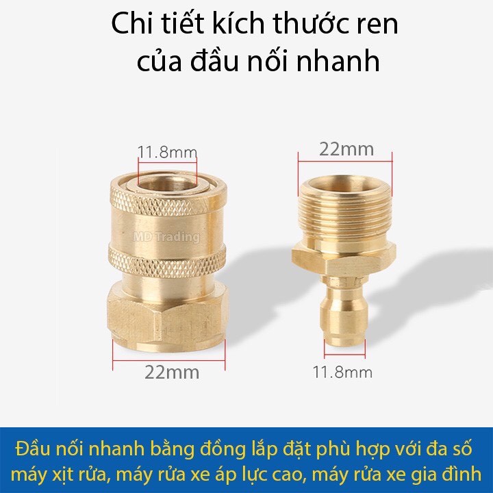 Bộ khớp nối nhanh đầu ra cho máy rửa xe gia đình, máy rửa xe mini (chống xoắn dây 22mm, nối súng với bình bọt tuyết )