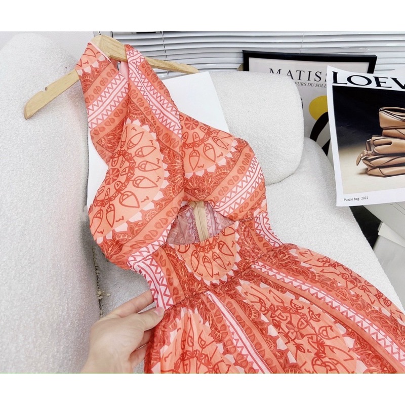 ĐẦM VÁY MAXI HOẠ TIẾT THỔ CẨM BOHO DÁNG DÀI XOÈ TAY PHỒNG CAM