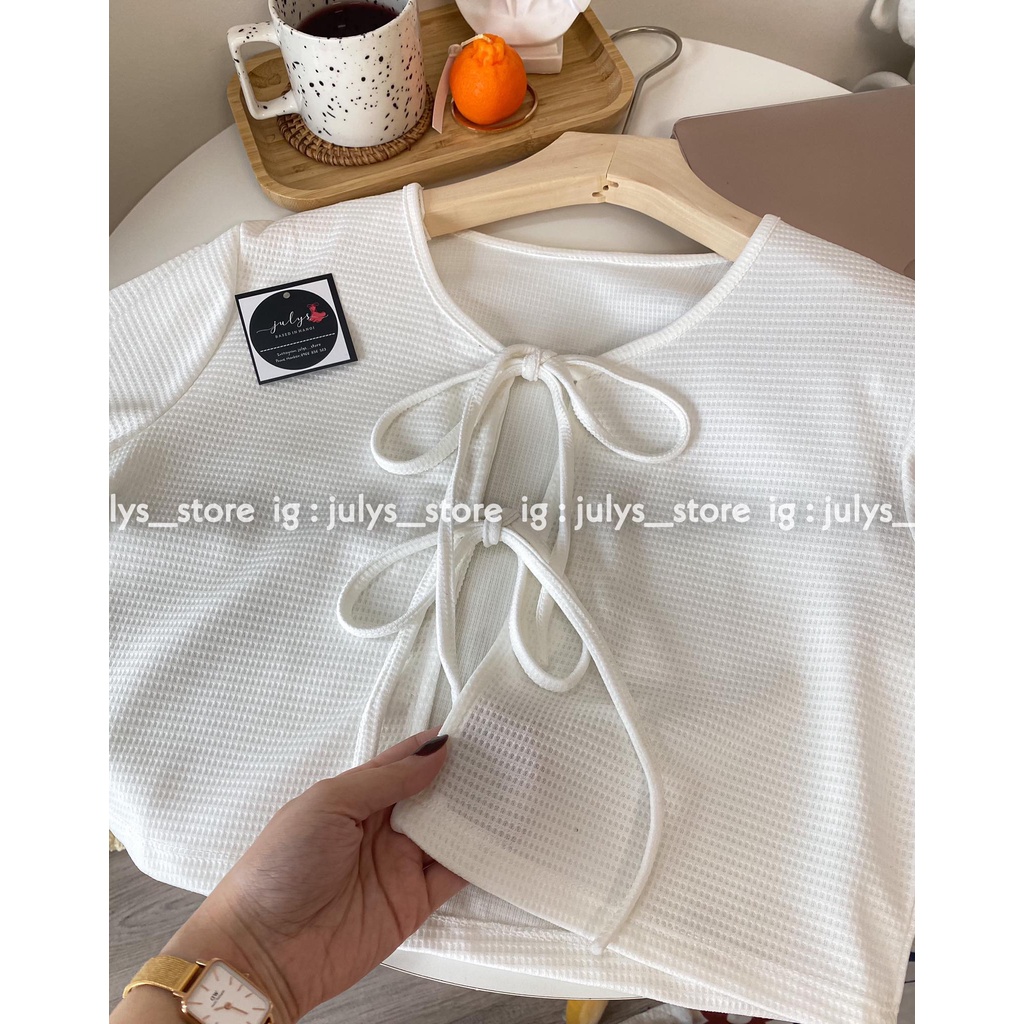 Áo croptop tay cộc nơ ngực