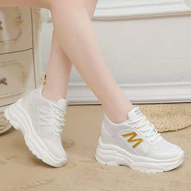 Giày sneaker nữ Giày thể thao nữ độn đế 7cm Chữ M vải lưới thoáng khí,da mềm dáng Ulzzang Hàn quốc