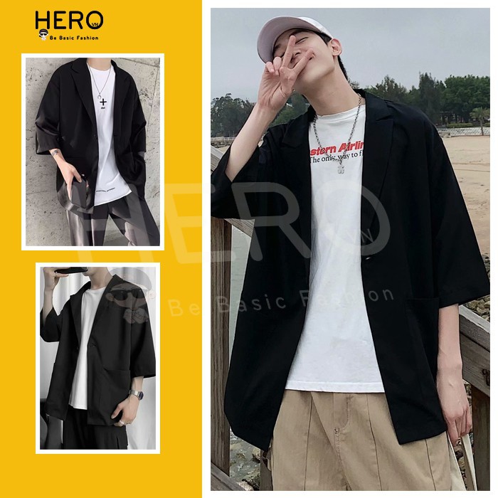 quần blazer nam Áo khoác Blazer Nam tay lỡ Form Rộng Phong Cách Hàn Quốc Thu Hè BZ05