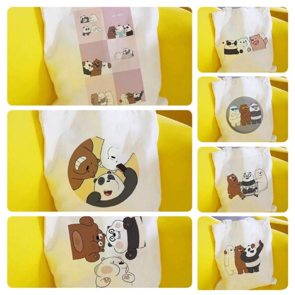[Mã WAST10K giảm 10K đơn bất kỳ] Túi tote vải bố đeo vai canvas Gấu We Bare Bears