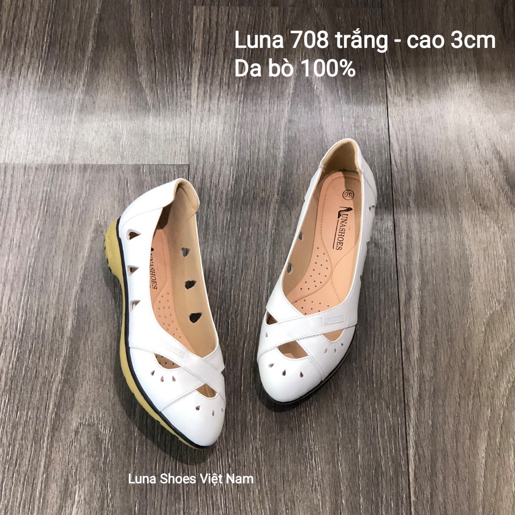 Giày slipon nữ da bò mềm êm chân LUNASHOES 708 da thật 100% bảo hành 2 năm