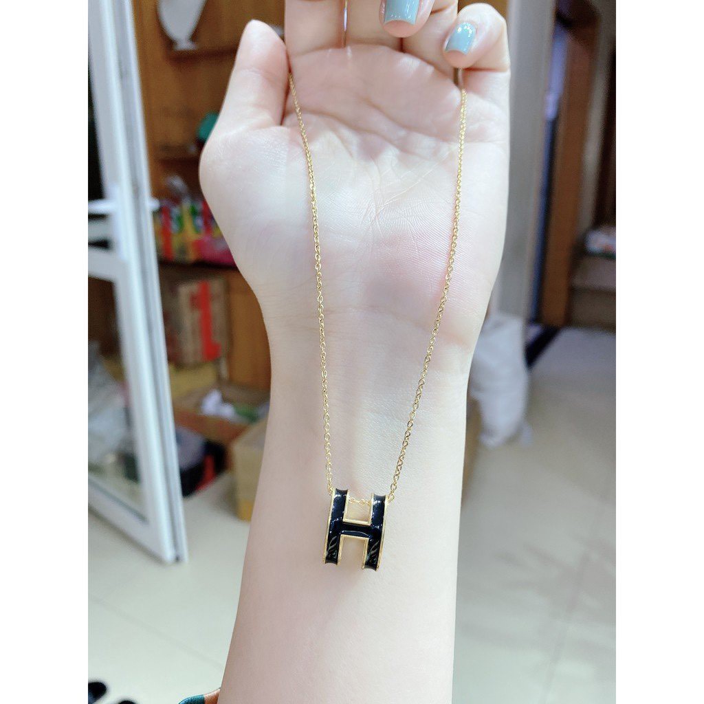 Set vòng cổ + khuyên tai chữ H, vòng cổ titan cao cấp, khuyên tai hàng hot girl thời trang, dây chuyền nữ thương hiệu