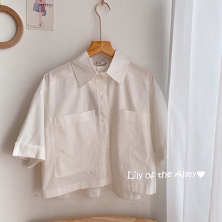 Sơ mi cộc tay croptop 2 túi basic