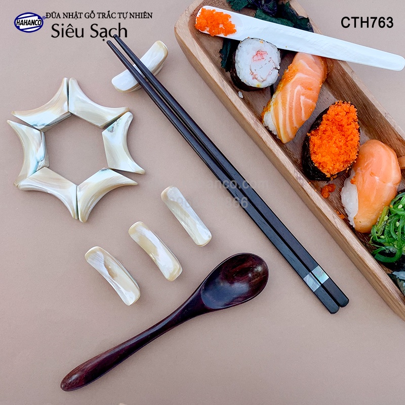 Đũa Nhật gỗ trắc đầu khảm xà cừ ốc biển (10 đôi) đũa xuất Nhật - CTH763