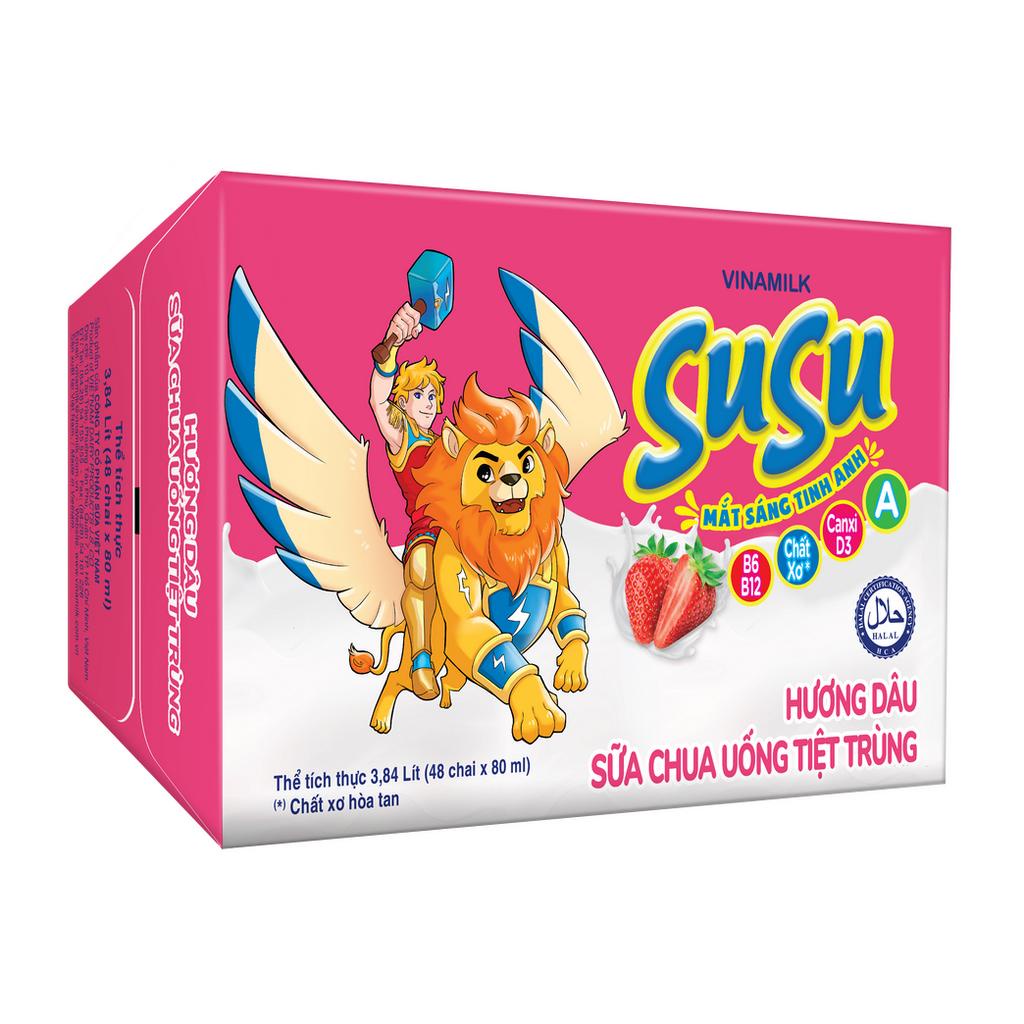 Sữa chua uống hương dâu Vinamilk Susu - Thùng 48 chai 80ml