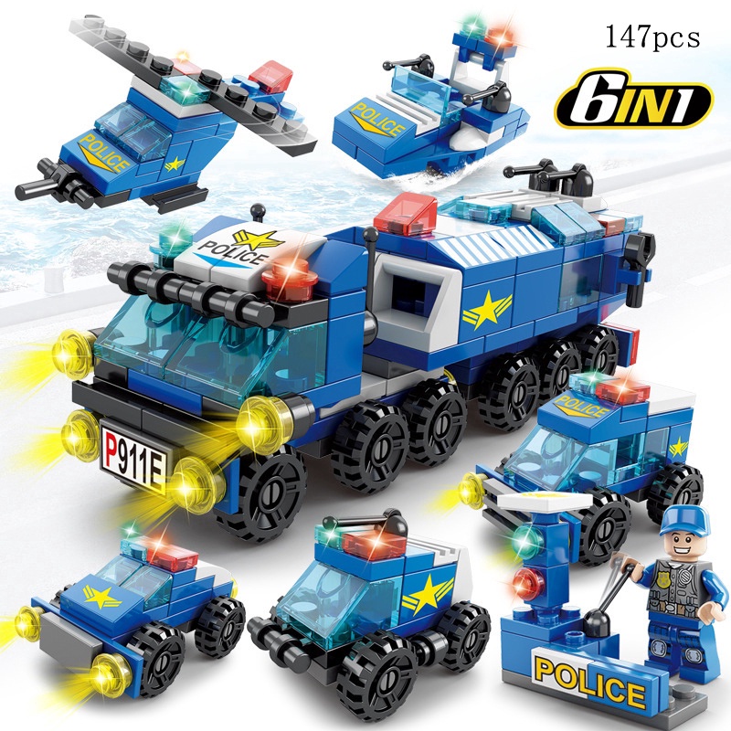 100/200 chiếc Lego Ô tô tương thích Khối xây dựng Cảnh sát Phòng cháy chữa cháy Xe tăng Máy bay Đồ chơi giáo dục Quân đ