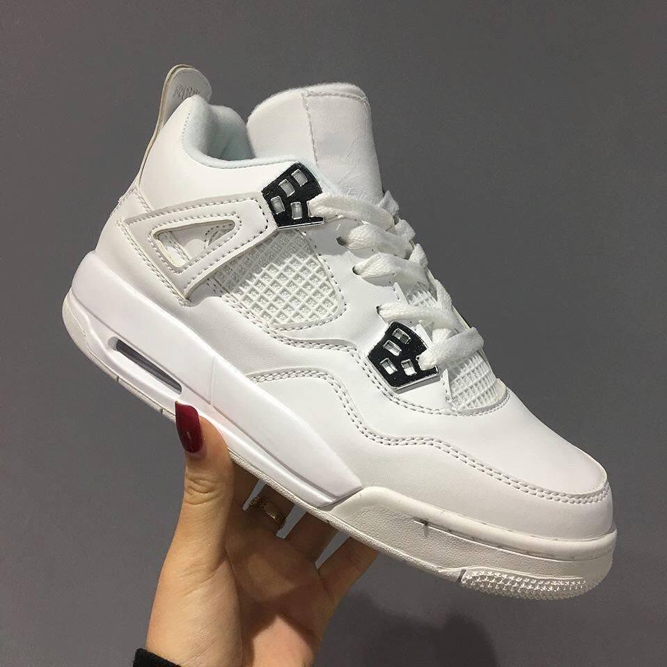 Giày thể thao cổ cao Jordan 4 nam nữ màu full trắng, Giày bóng rổ đẹp giá rẻ, Sneaker cao cổ retro all white