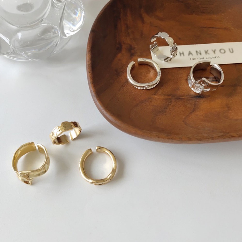 Set 3 Nhẫn Đeo Ngón Tay Họa Tiết Hình Học Thời Trang Hàn Quốc Cho Nữ