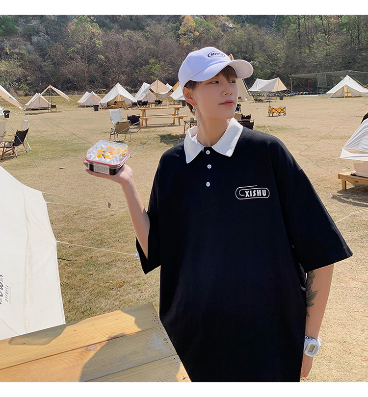 Áo thun Polo tay ngắn dáng rộng màu sắc đơn giản phong cách Hàn Quốc thời trang mùa hè cho nam | BigBuy360 - bigbuy360.vn