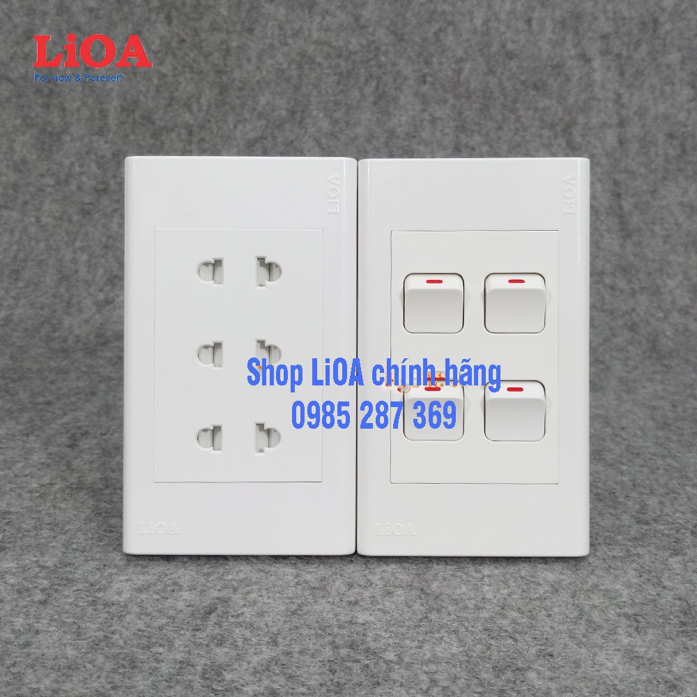 Combo ổ cắm điện ba 2 chấu LiOA 16A 3520W + 4 công tắc điện - Lắp âm tường