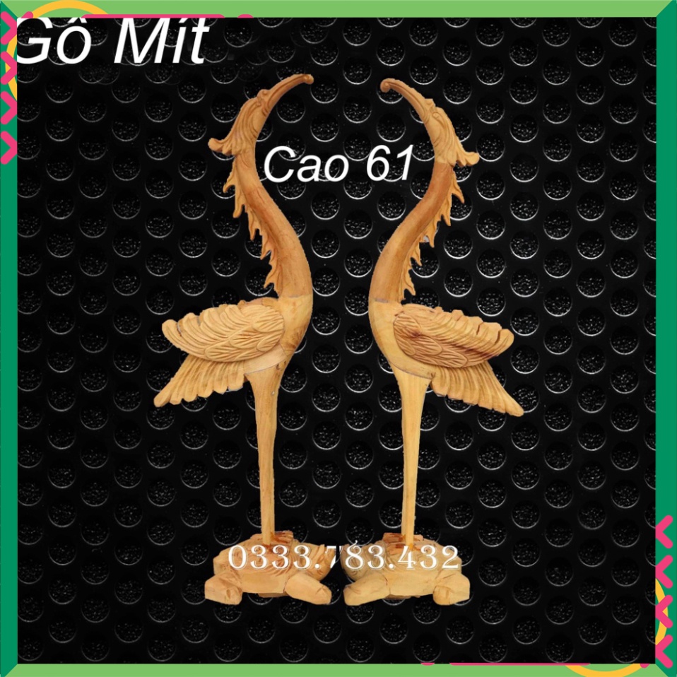 HẠC CÁNH TIÊN THỜ GIA TIÊN GỖ MÍT CAO 61CM