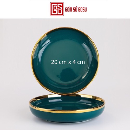 Bán Lẻ Bộ Bát Đĩa Cao Cấp Gosu Chén Đĩa Decor Xanh Ngọc Viền Vàng 26 Chi Tiết Phong Cách Bắc Âu
