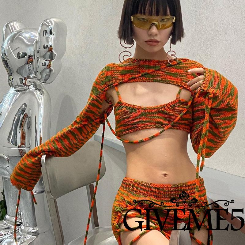 Set áo croptop + chân váy + áo khoác phong cách retro quyến rũ cho nữ