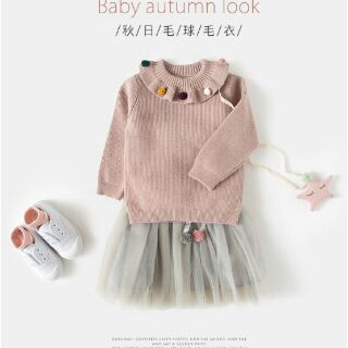 Áo len cổ bèo cục bông sz 110